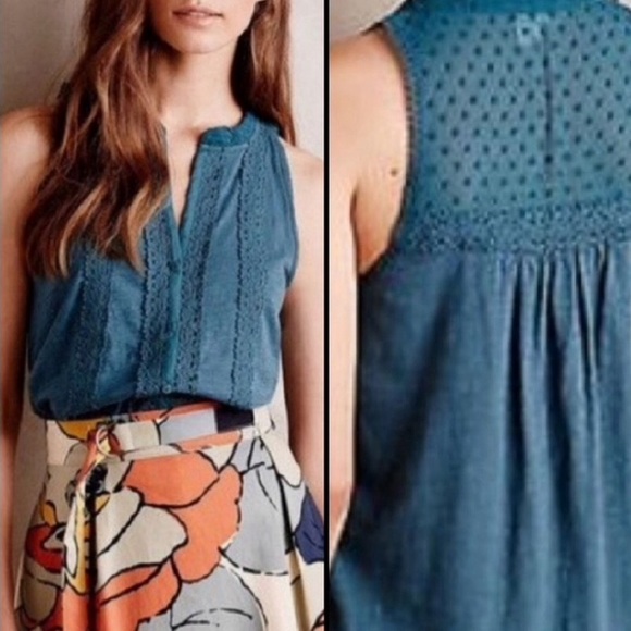 Anthropologie Tops - Anthropologie Meadow Rue Teal Mireya Tank Top